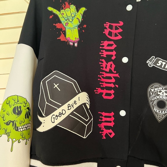 Stay Creepy, Worship me, Varsity Letterman’s Jacket Women’s Sz M - Picture 3 of 16